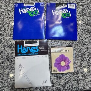 Lot of 4 Hanes Tummy Control Pantyhose Ultra Sheer Sandalfoot Barely Black Sz B